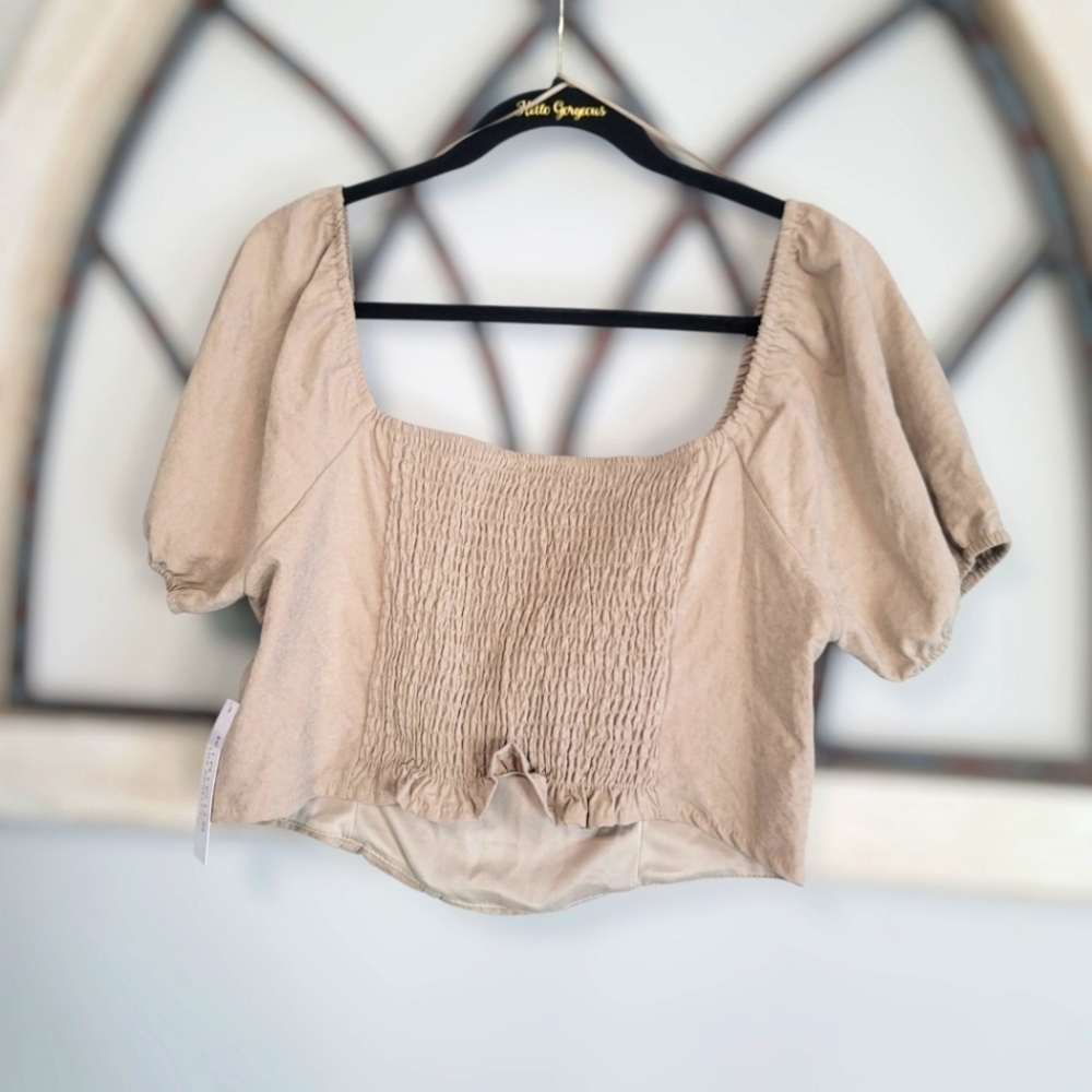 *NWT* KIRIOUS Los Angeles, Taupe Smocked Crop Top, Size XL - Picture 5 of 5